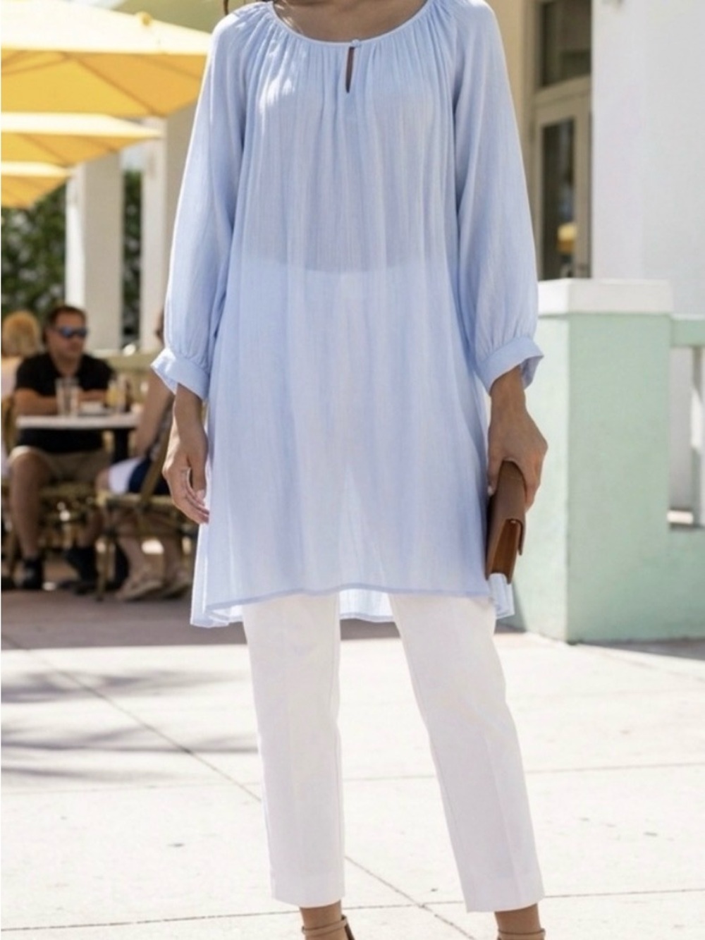 Plus Size 1x Blue Comfy Bohemian Tunic with Minimalist Design